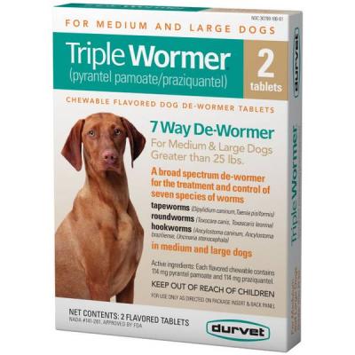 Duravet Triple Wormer for Medium and Large Dogs (2 Tablets)