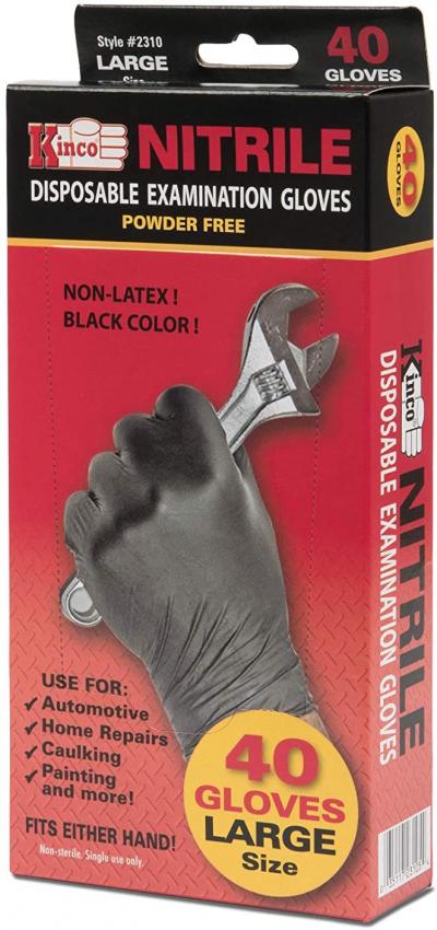 Kinco Disposable Large Black Powder-Free Nitrile Gloves 40Pk.
