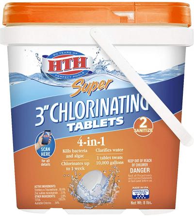 HTH Super 3-Inch Chlorinating Tablets for Swimming Pools 8Lb.
