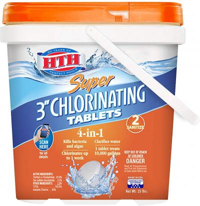 HTH Super 3-Inch Chlorinating Tablets for Swimming Pools 15Lb.