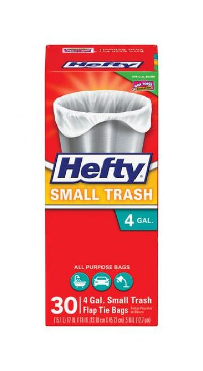 Hefty 4-Gallon Small Trash Bags Flap Tie 30Ct.