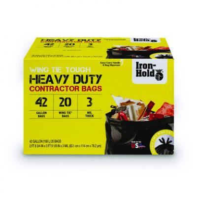 Iron-Hold 42-Gallon Heavy Duty Contractor Bags Wing Tie 20Ct.