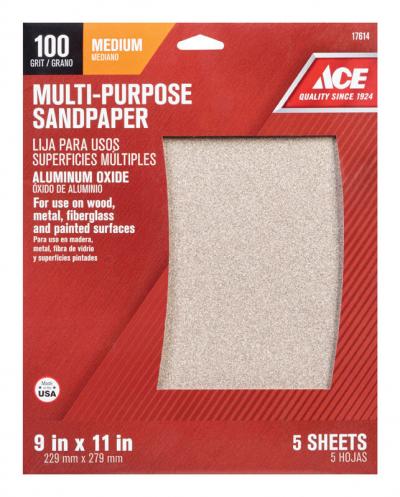 Ace Multi-Purpose Sandpaper 100-Grit Medium 5Pk.