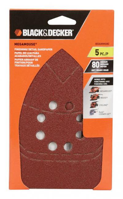 Black & Decker Mega Mouse Sandpaper 80-Grit Medium 5Pk.