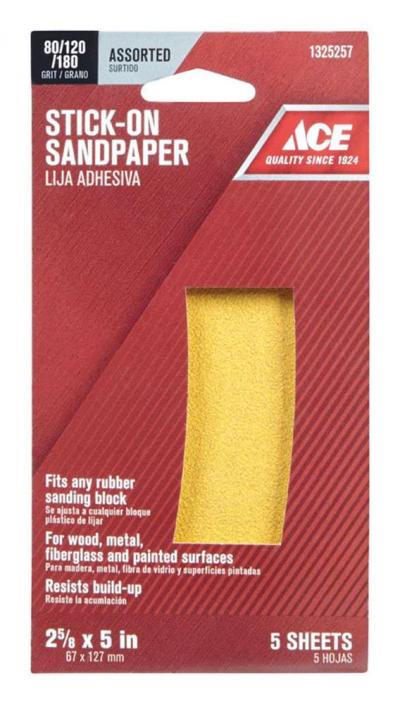 Ace Stick-On Sandpaper  Assorted Grit 5Pk.