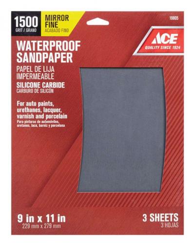 Ace Waterproof Sandpaper 1500-Grit Mirror Fine 3Pk.