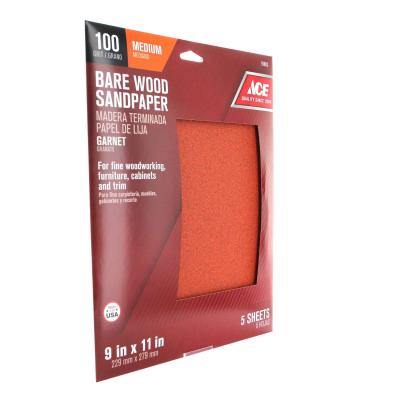 Ace Bare Wood Sandpaper 100-Grit Medium 5Pk.