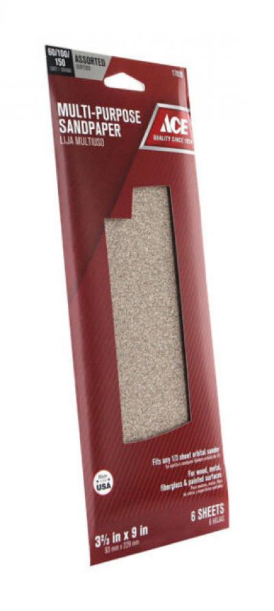 Ace 1/3 Multi-Purpose Sandpaper Assorted Grit 6Pk.