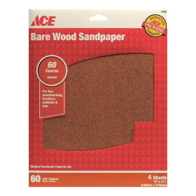 Ace Bare Wood Sandpaper 60-Grit Coarse 4Pk.