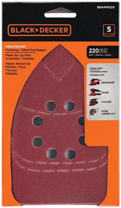 Black & Decker Mega Mouse Sandpaper 220-Grit Medium 5Pk.