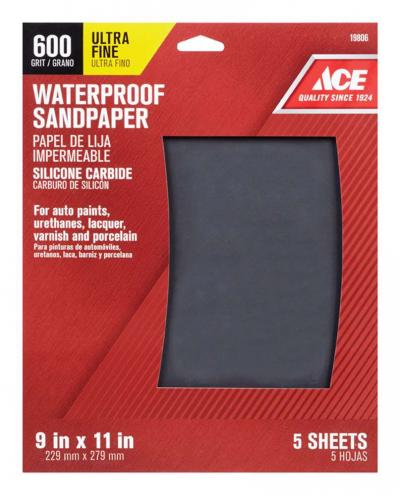 Ace Waterproof Sandpaper 600-Grit Ultra Fine 3Pk.