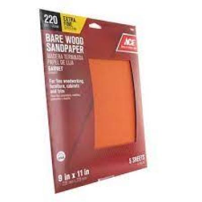 Ace Bare Wood Sandpaper 220-Grit Extra Fine 5Pk.
