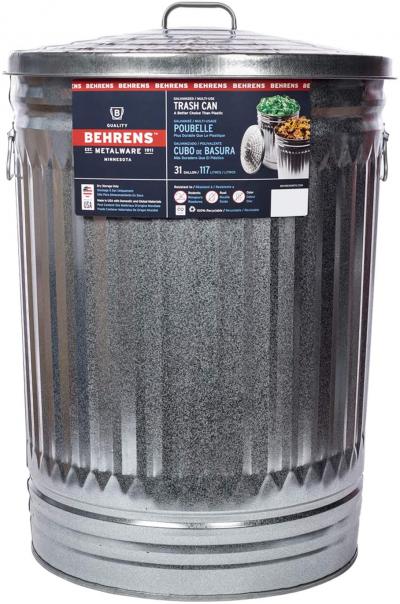 Behrens Galvanized Steel 30-Gallon Trash Can with Lid