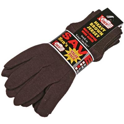 Large Mens Brown Jersey Glove 3pk