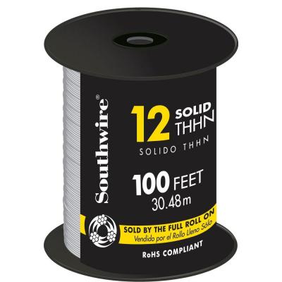 12AWG THHN Electrical Wire Solid White 100ft