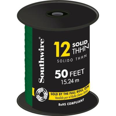 12AWG THHN Electrical Wire Solid Green 50ft