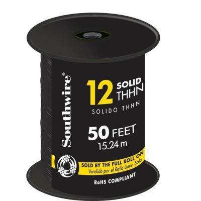 12AWG THHN Electrical Wire Solid Black 50ft