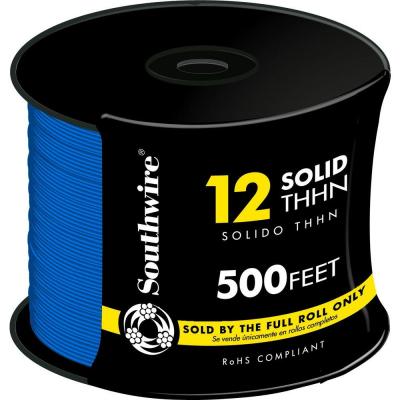 12AWG THHN Electrical Wire Solid Blue 500ft