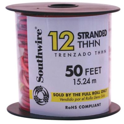 12AWG THHN Electrical Wire Solid Red 50ft