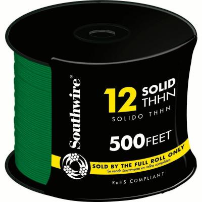 12AWG THHN Solid Electrical Wire Green 500ft