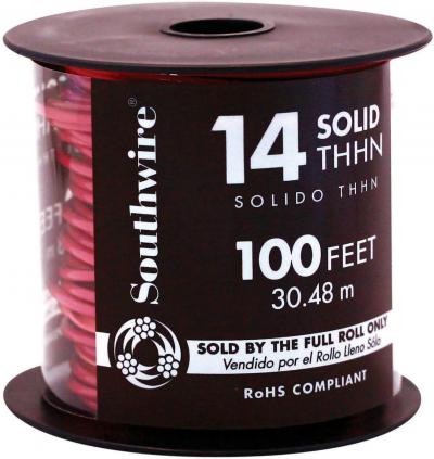 14AWG THHN Electrical Wire Solid Red 100ft