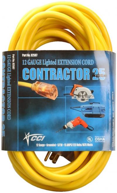 Coleman Cable 50ft Vinyl Contractor 12/3 Extension Cord Lighted End