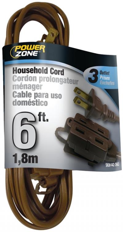 Powerzone 6ft 16/2 Household Brown Extension Cord