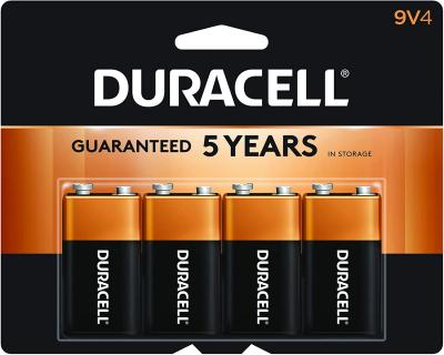 Duracell Coppertop 9V Alkaline Battery 4pk